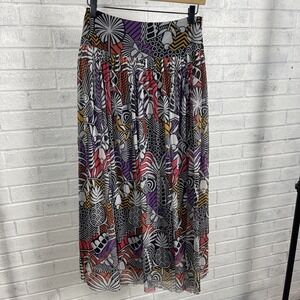 Farm Rio Tropical Midi‎ Skirt High Waisted Womens Size XS Maximalist Dopamine